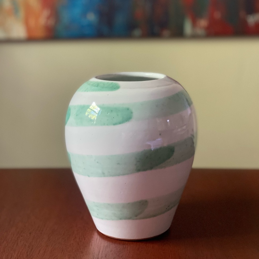 🍂sale RARE Jacob Bodilly Pottery Vase - White w/ Celadon Brushstrokes